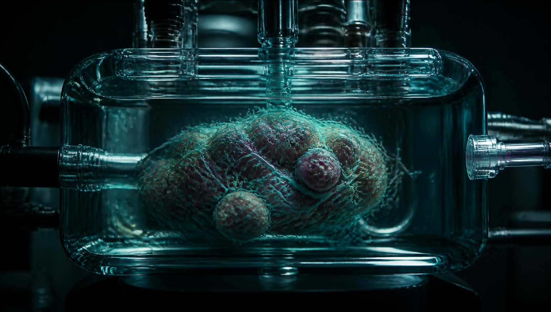 Human tissue organoid cultured in a transparent perfusion chamber under clinical lighting
